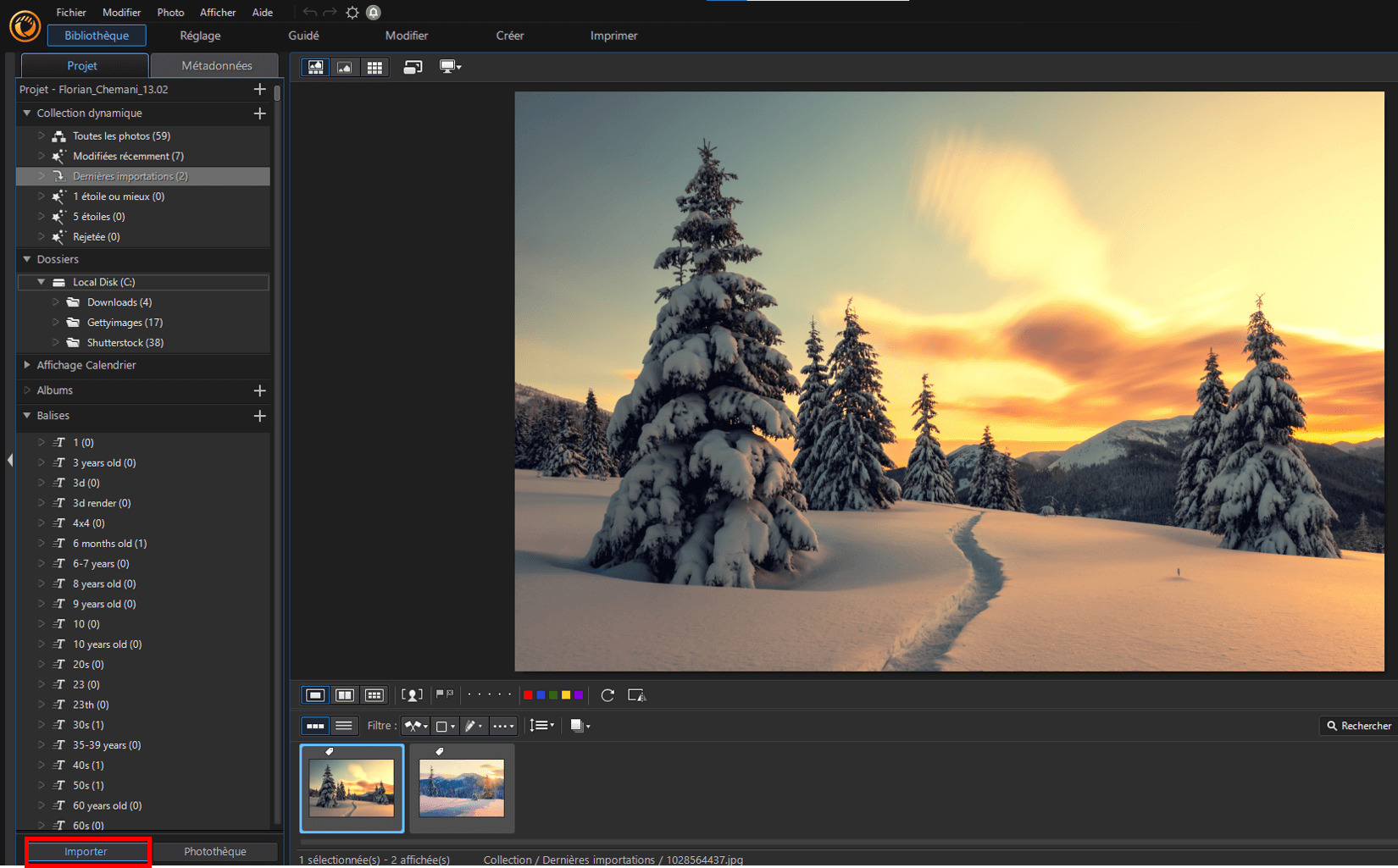 PhotoDirector interface - Importer