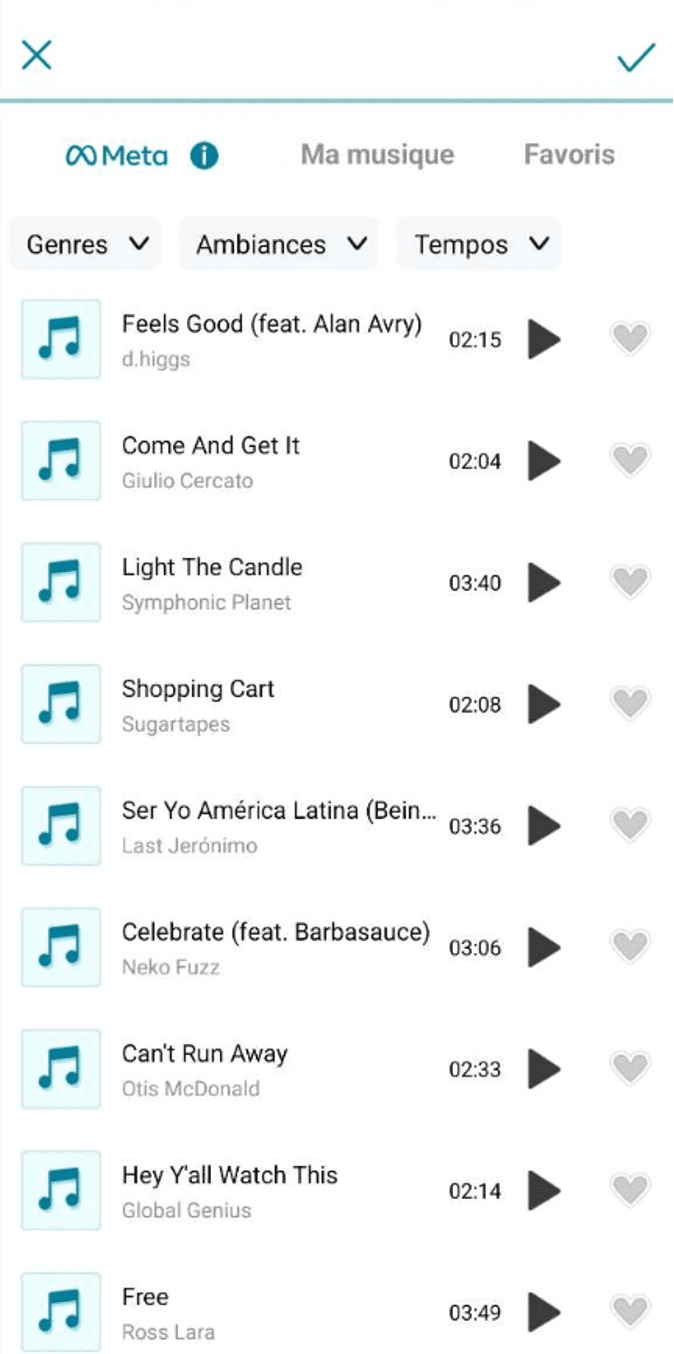 Promeo App - choisir musique