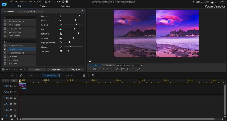 Fix Enhance Split Preview for Color Correction in PowerDirector
