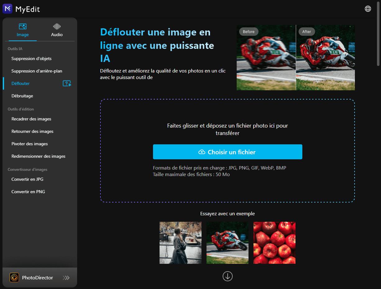 Déflouter une image en ligne - MyEdit Etape 2