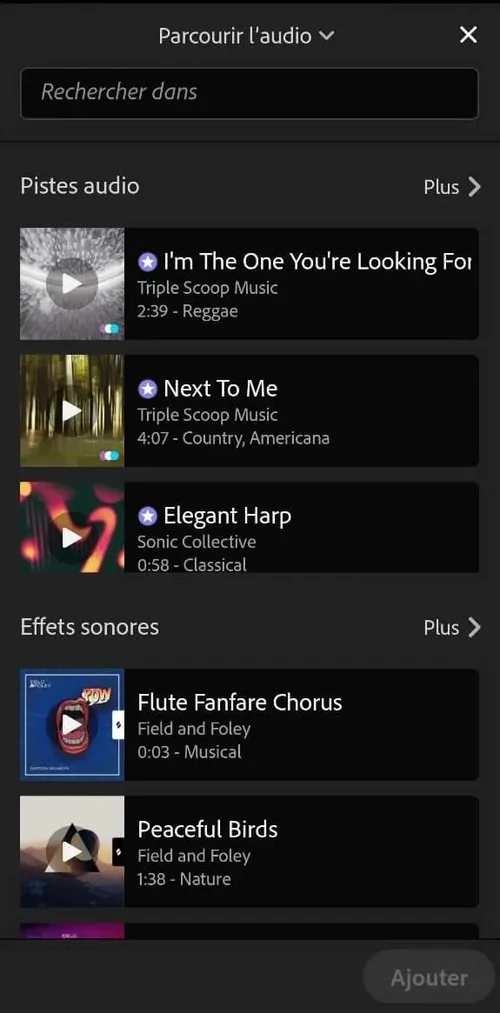collection musicale dans adobe premiere rush