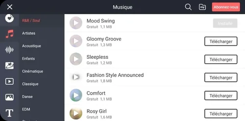 collection musicale dans Kinemaster
