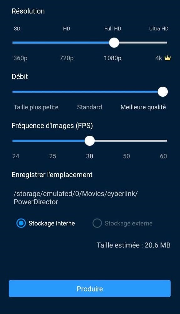 PowerDirector app - option d'exportationT