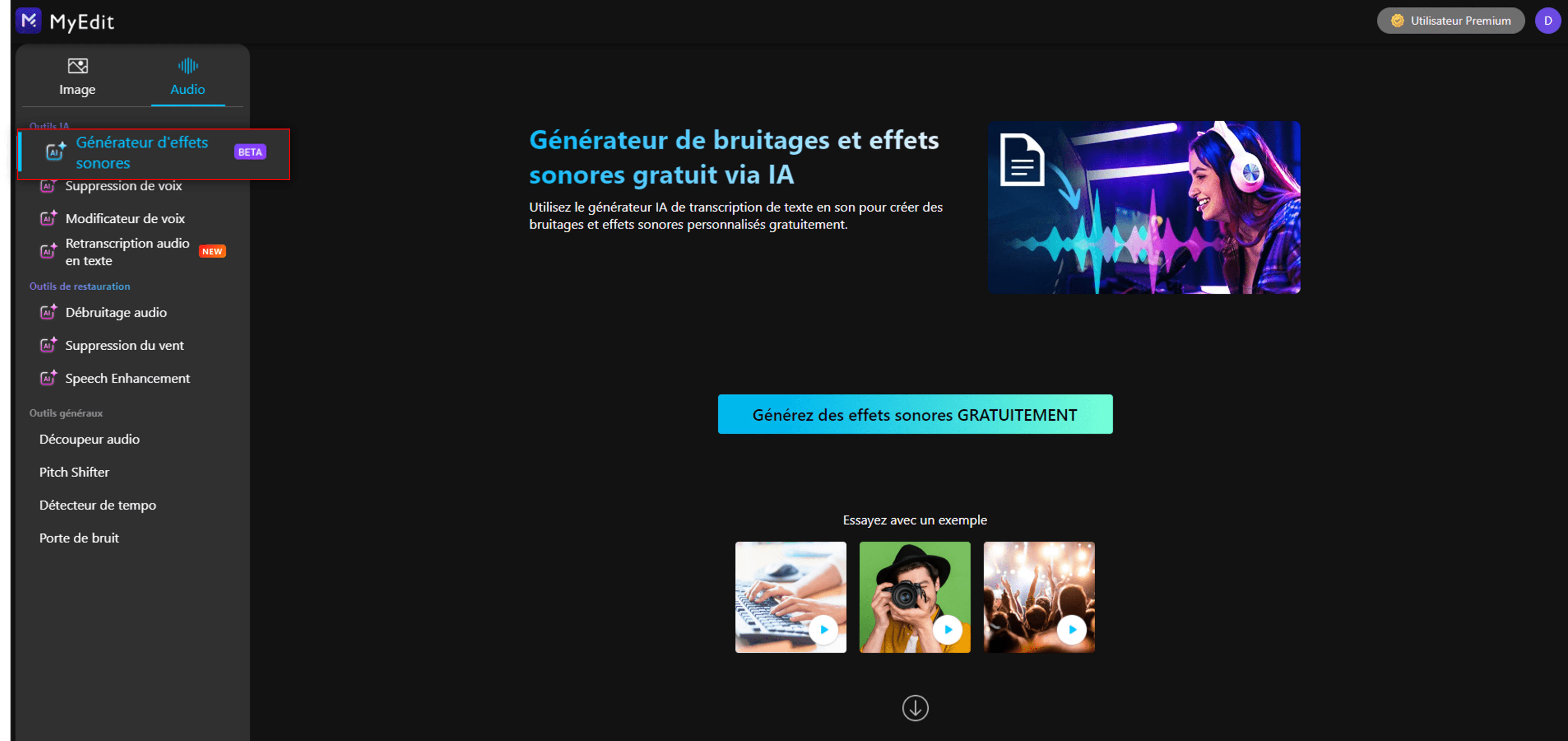 Générer bruitage personnalisé avec MyEdit