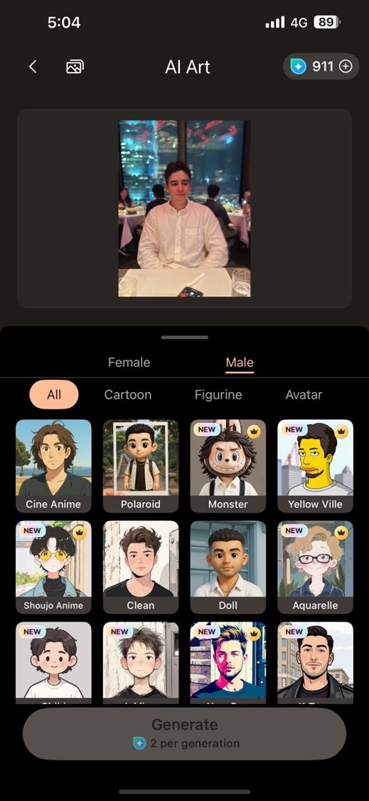 Avant Application de l'effet Cartoon avec PhotoDirector
