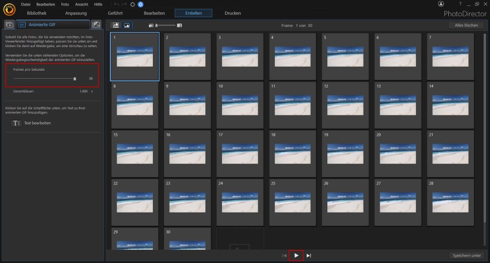 GIF Einstellungen wie Bildrate