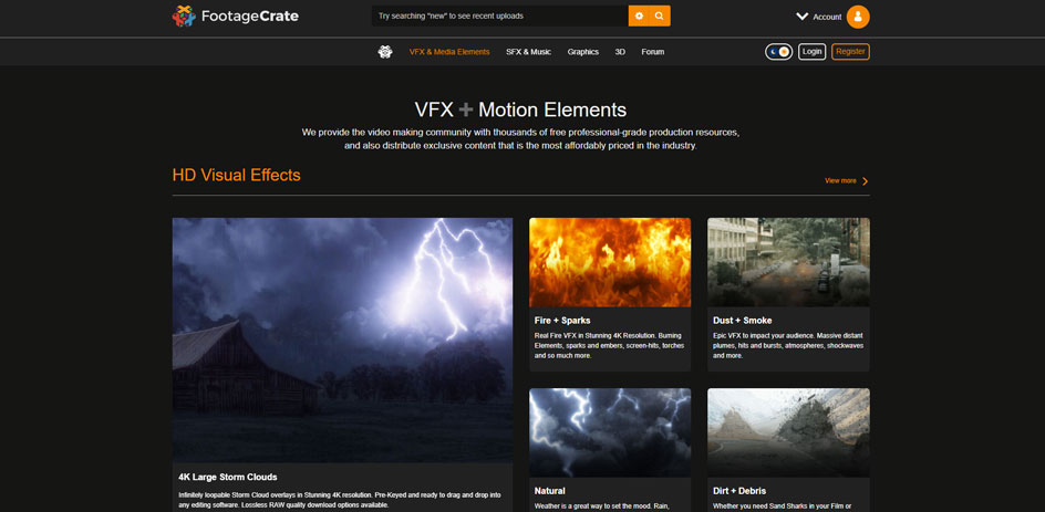 screenshot of the FootageCrate website