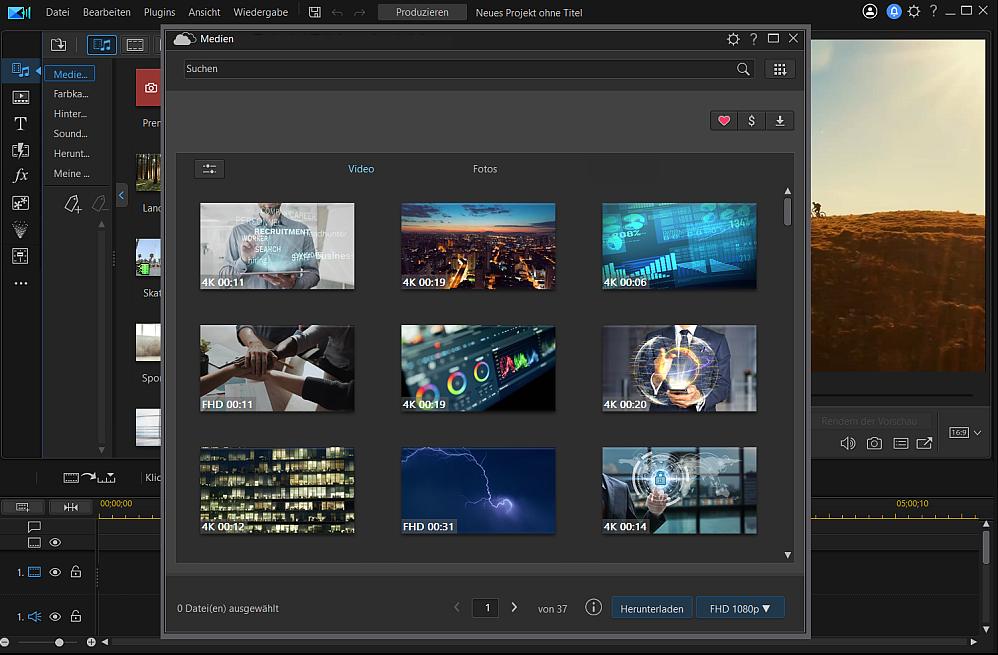 PowerDirector Videobearbeitungssoftware mit Stockvideos