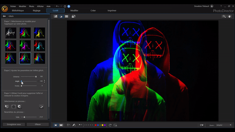 Personnaliser l'effet glitch
