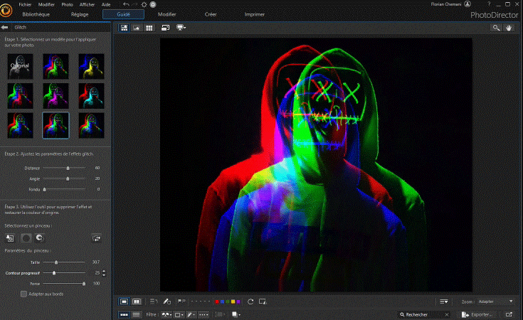PhotoDirector Interface - Logiciel Glitch effect