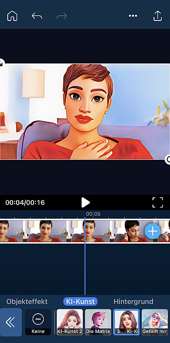 Der Cartoon-Effekt wandelt Videos mit KI in Cartoons um.