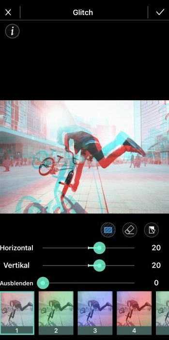 PhotoDirector App - Glitch Effect Einstellung