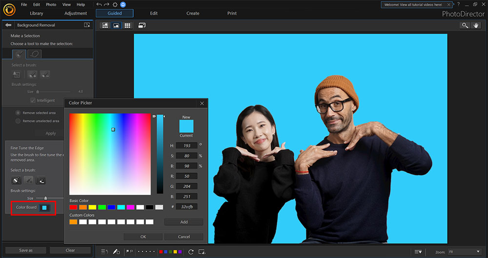 PhotoDirector Interface - Color Board