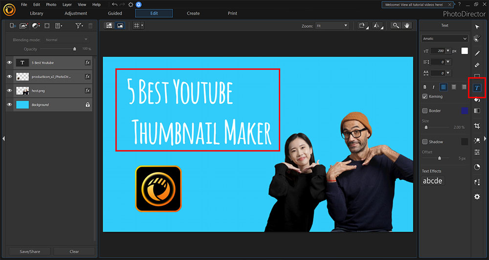PhotoDirector Interface - Add Text
