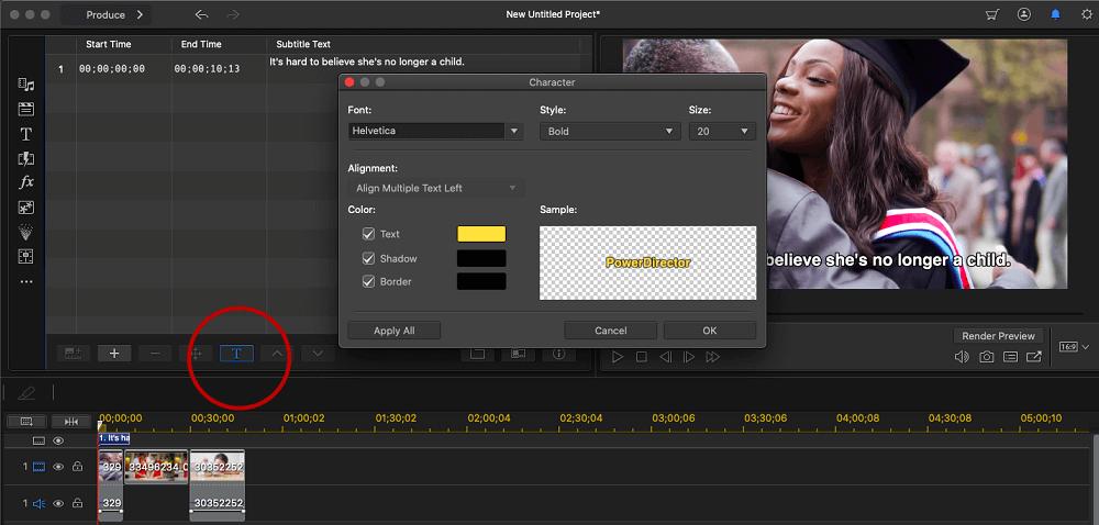 PowerDirector - Edit Subtitle Style