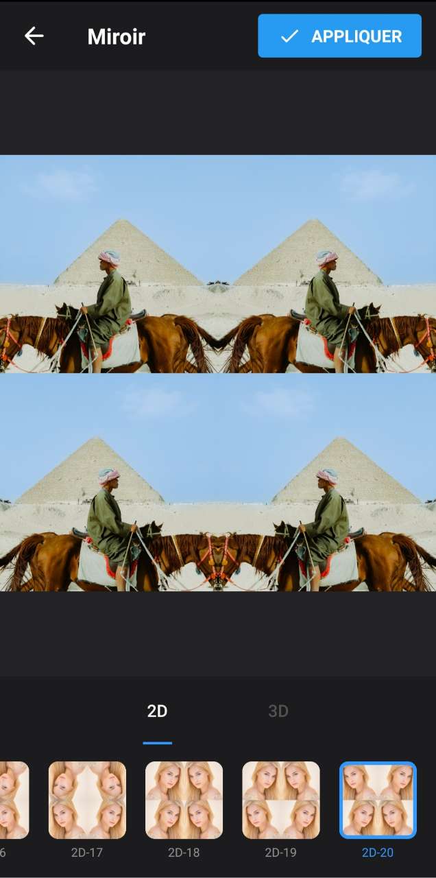 Miroir Editeur de photos Interface - Application effet miroir