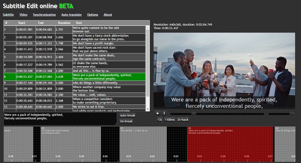 Subtitle Edit Online Interface
