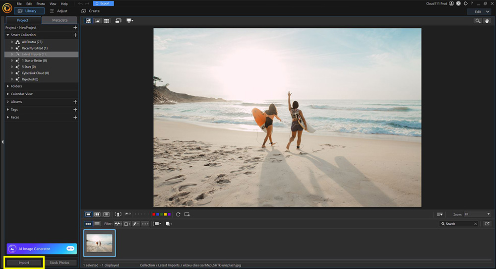PhotoDirector Interface - import or stock