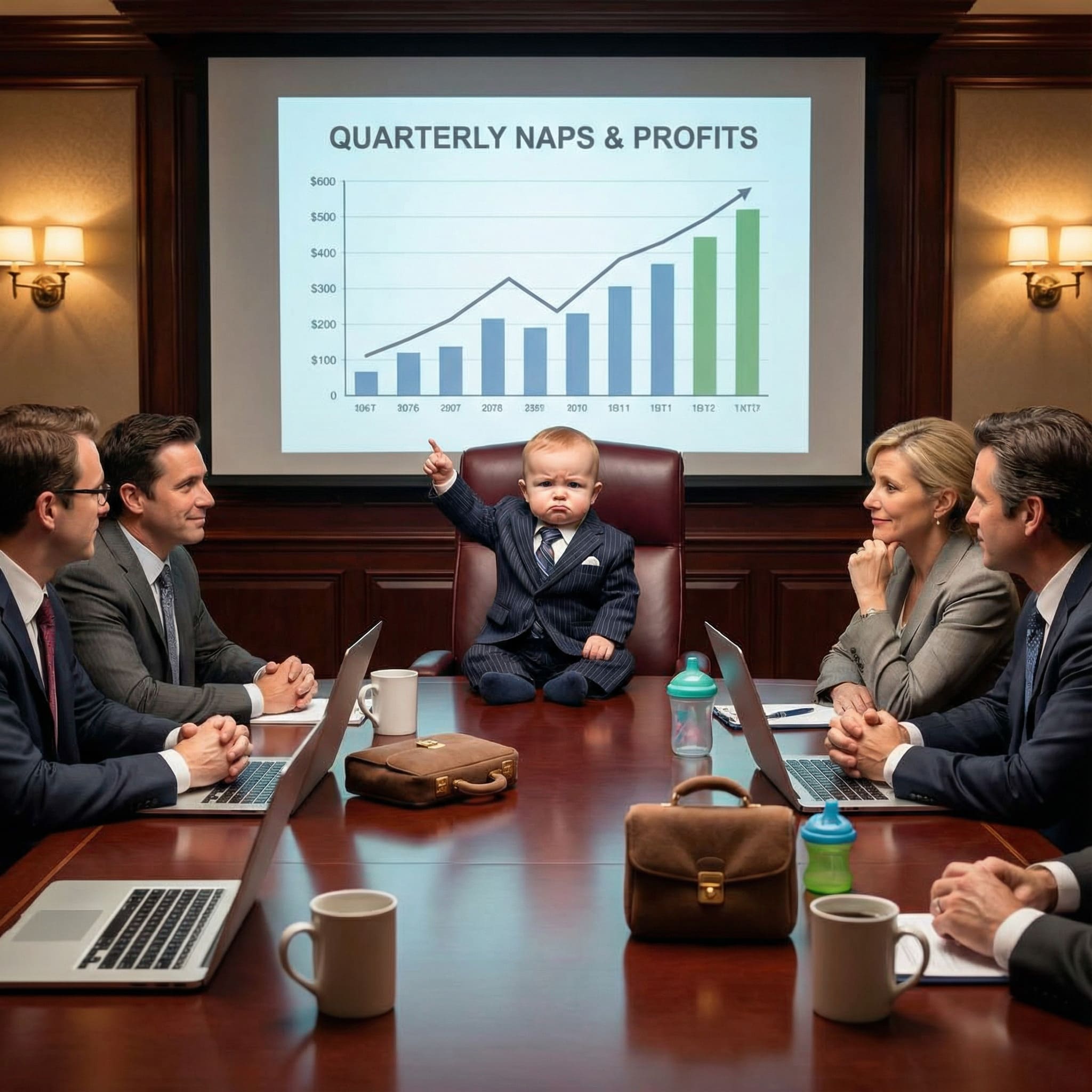 Baby CEO im Boardroom KI-Bild