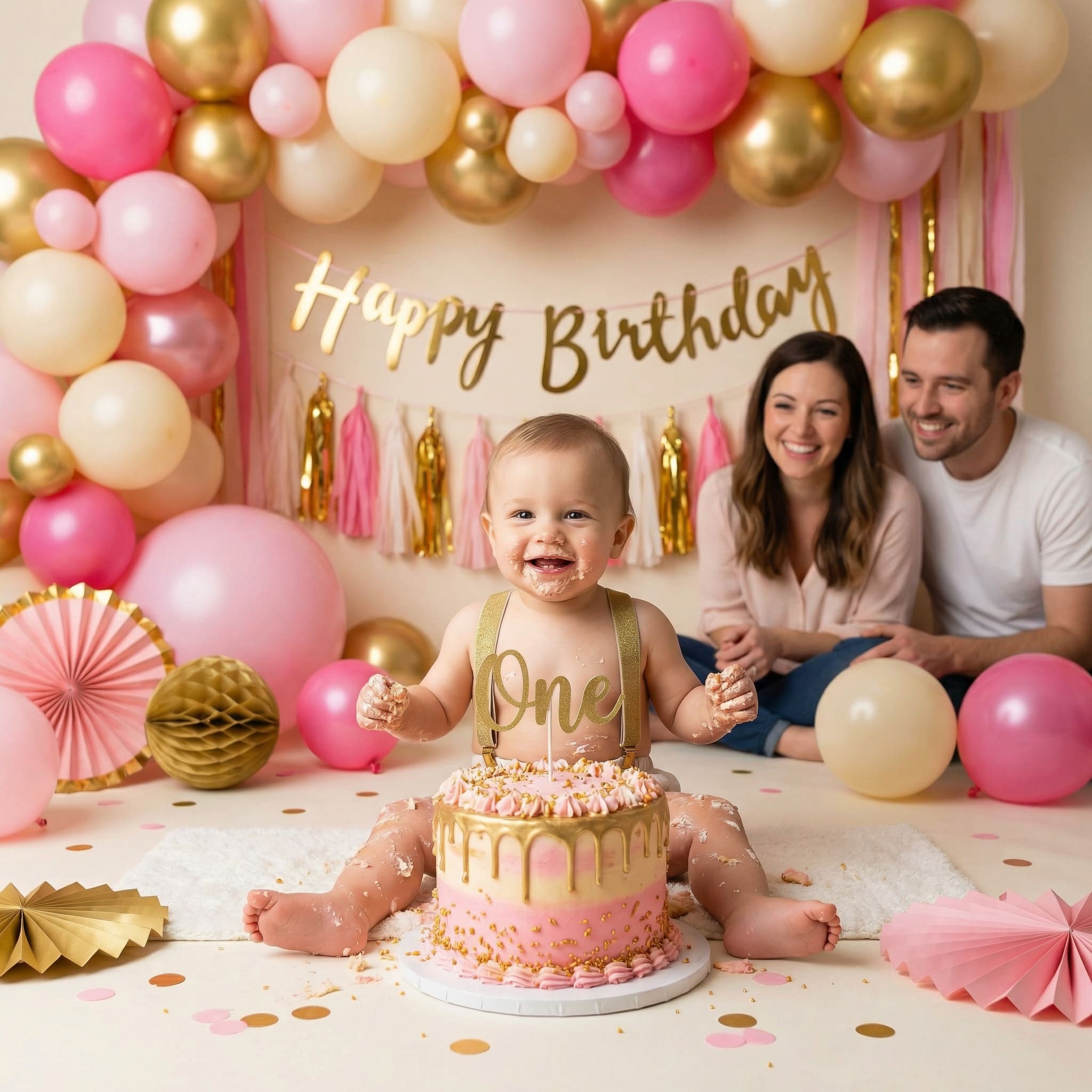 AI-generated baby first birthday portrait
