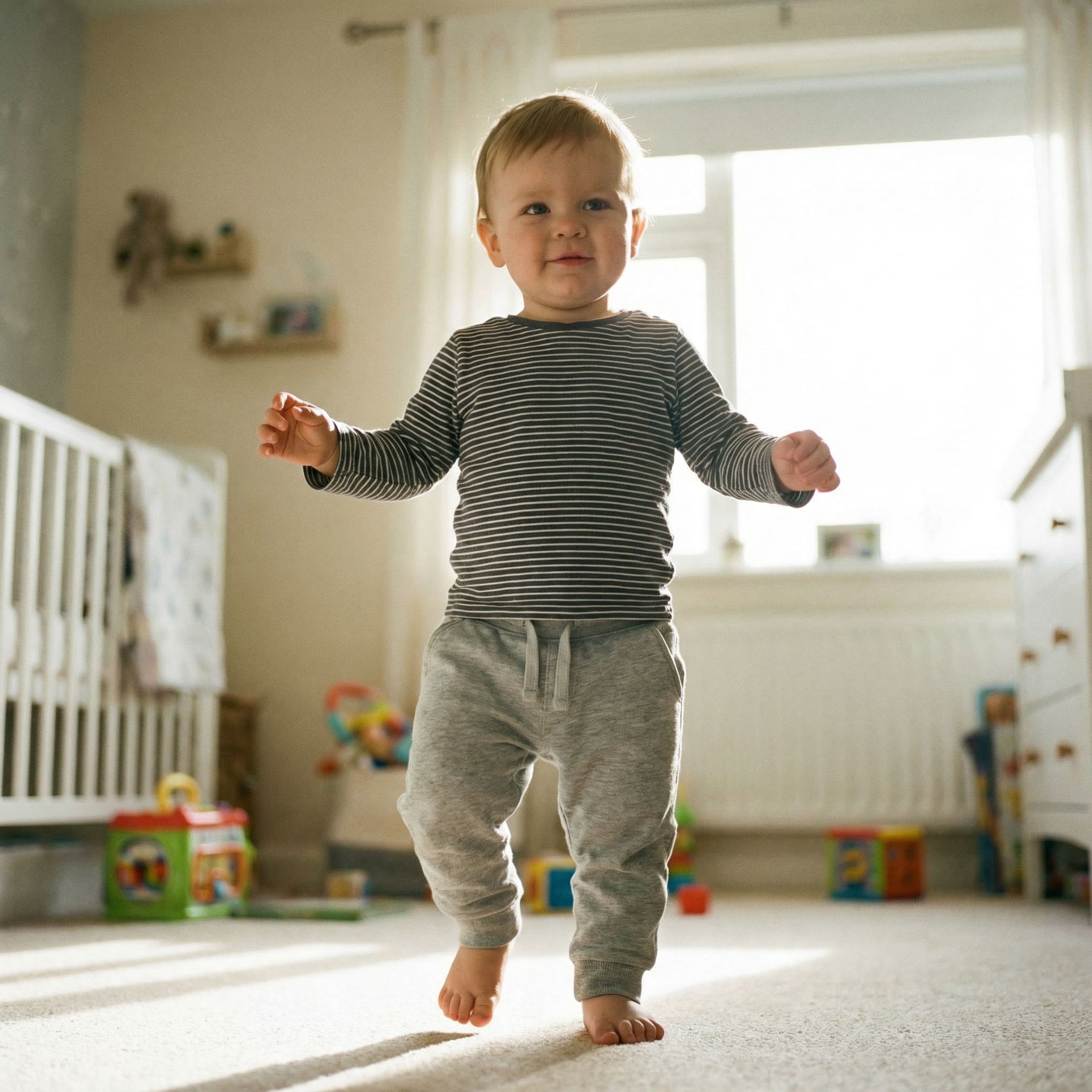 AI-generated baby first steps milestone portrait