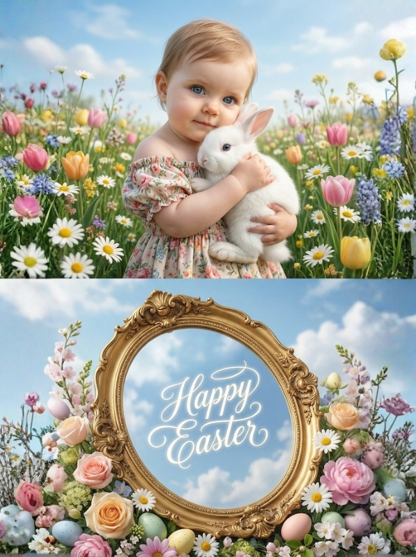 A baby is holding a cute white bunny