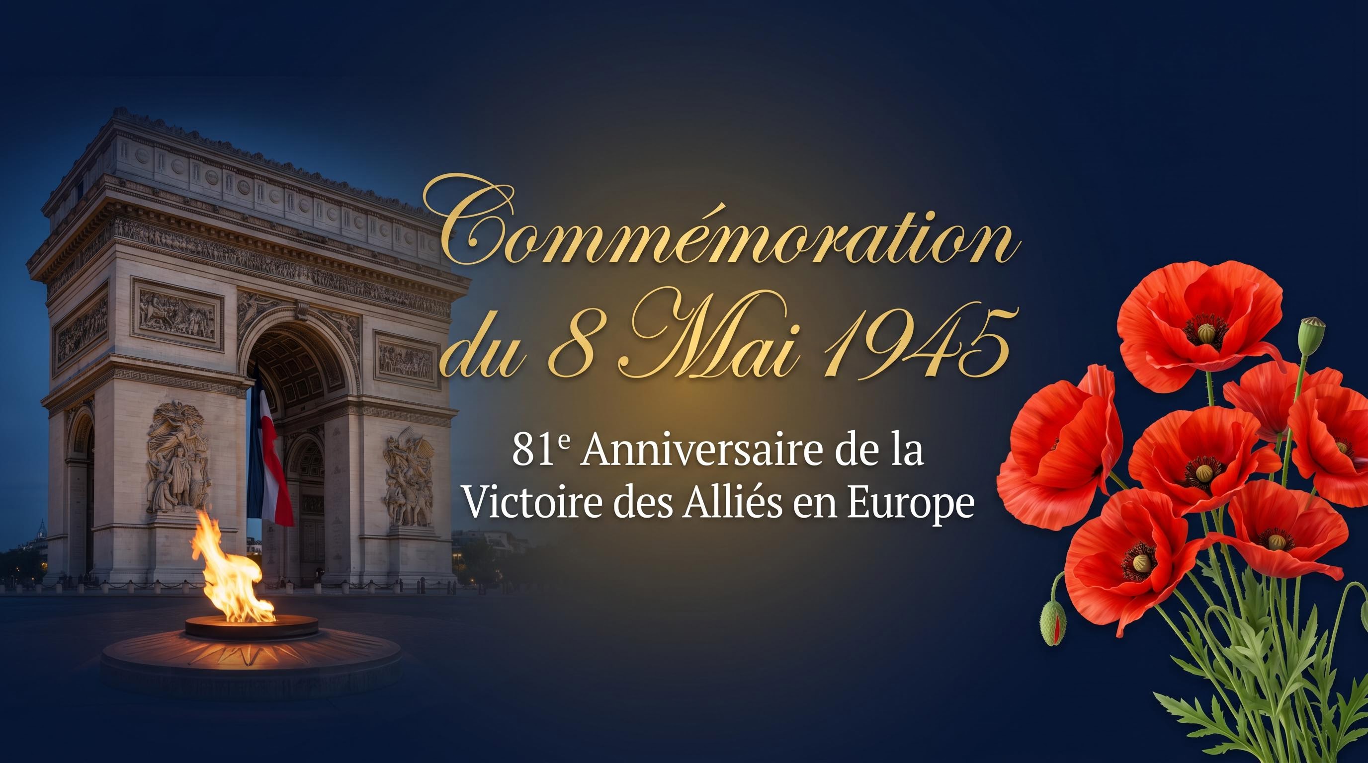 Bannière Facebook commémorative pour le 8 mai, générée par IA