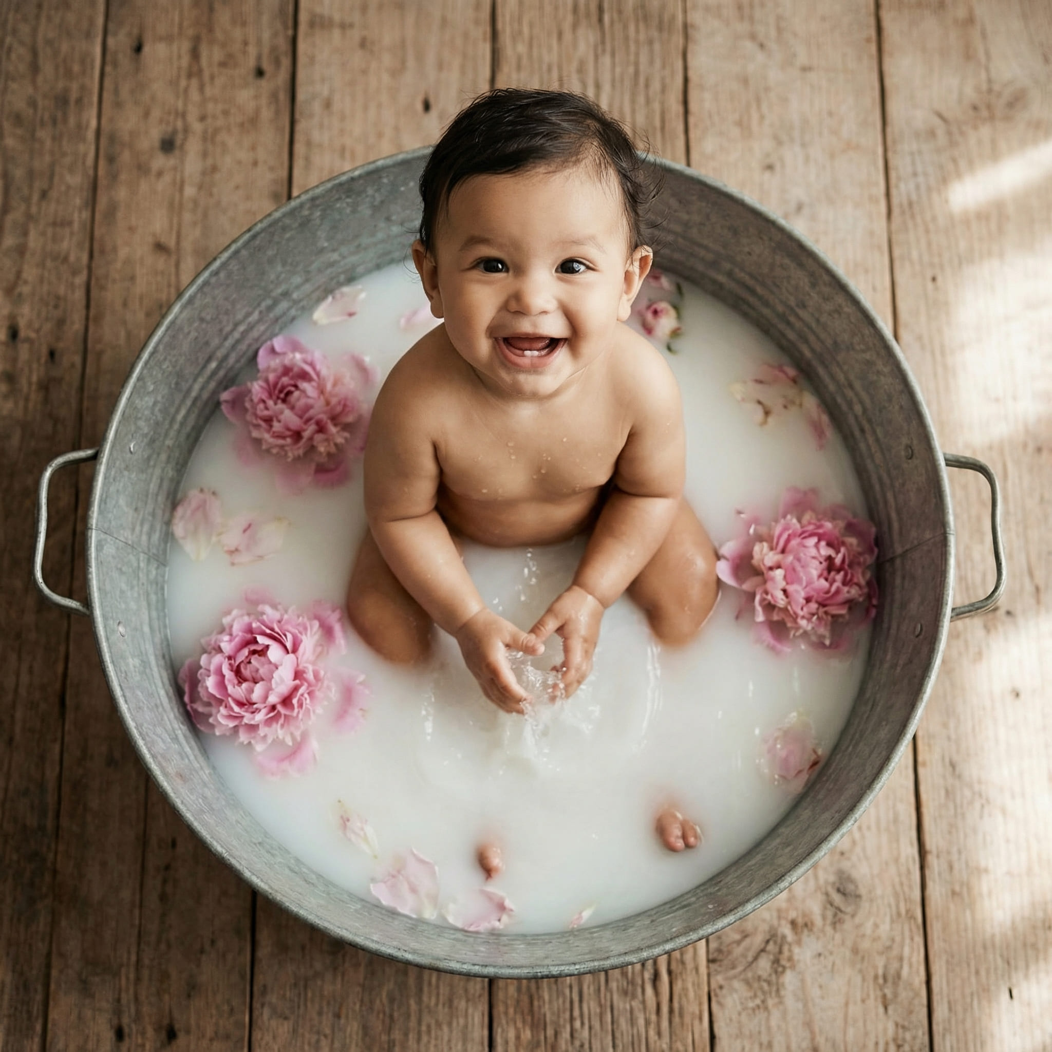 Milk bath photography with flowers