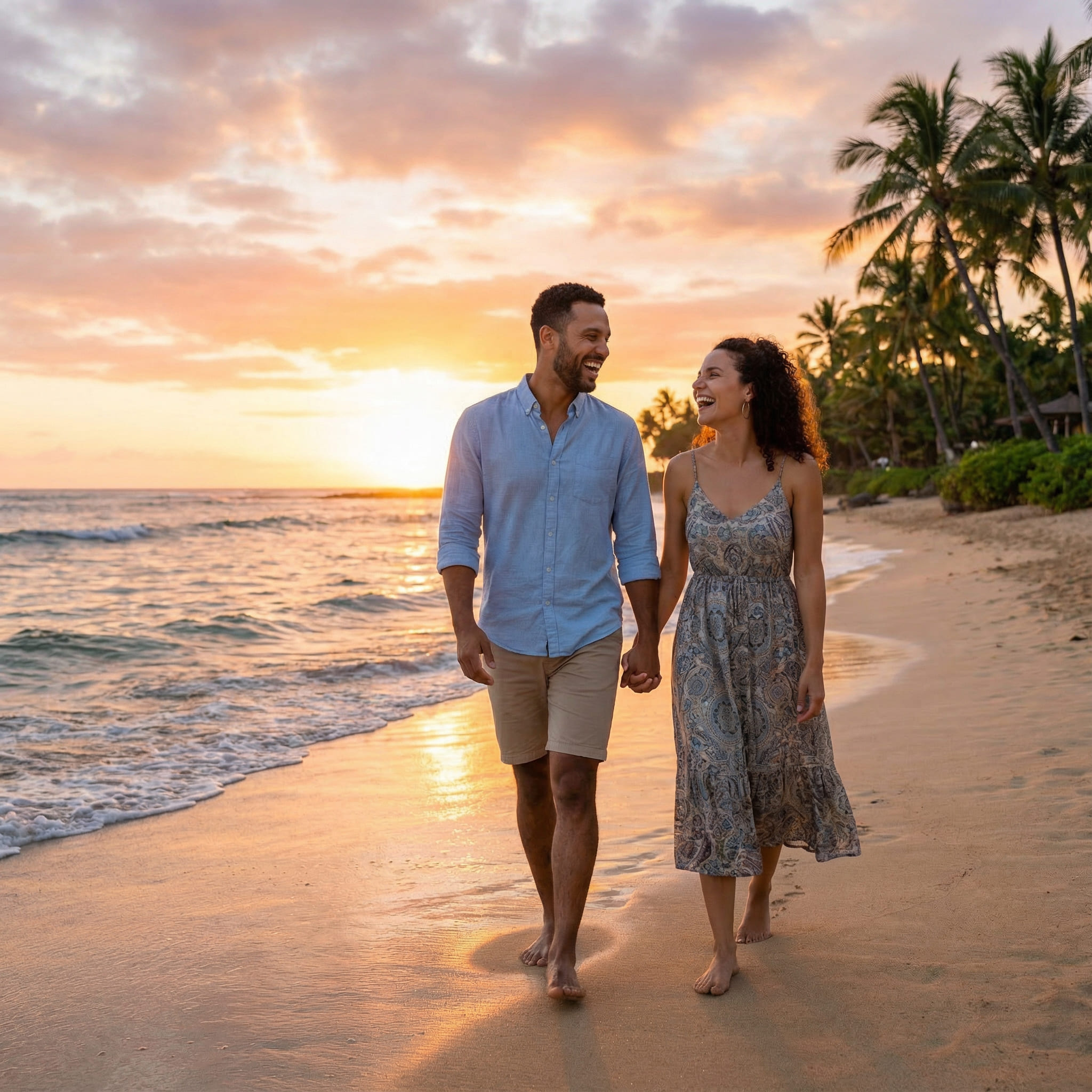 KI-generierter Strand bei Sonnenuntergang nachher