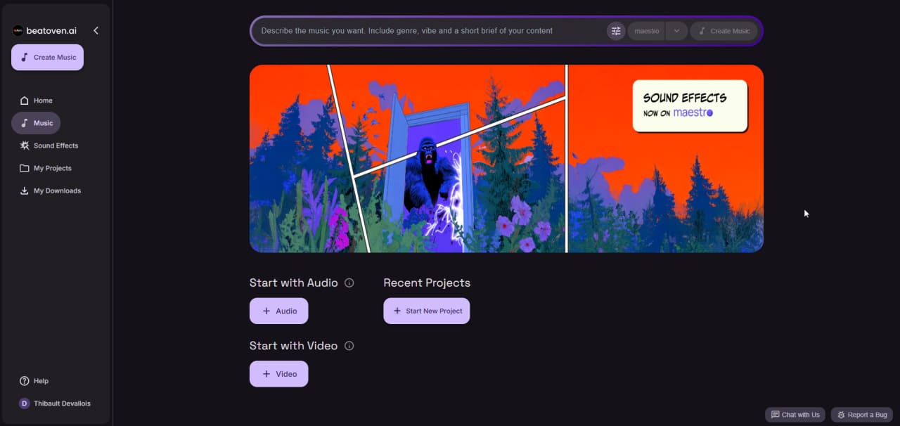 Beatoven.ai mood-based music generator interface