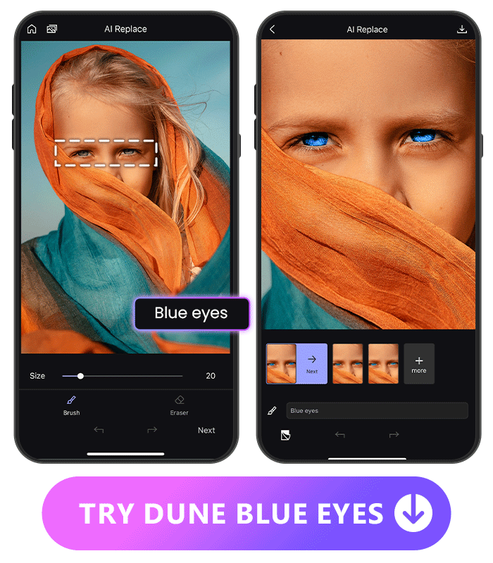 change eye colors to blue with Vivid AI's AI replace