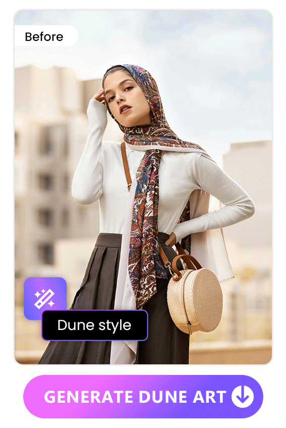 replace photo background to dune with Vivid AI's AI background