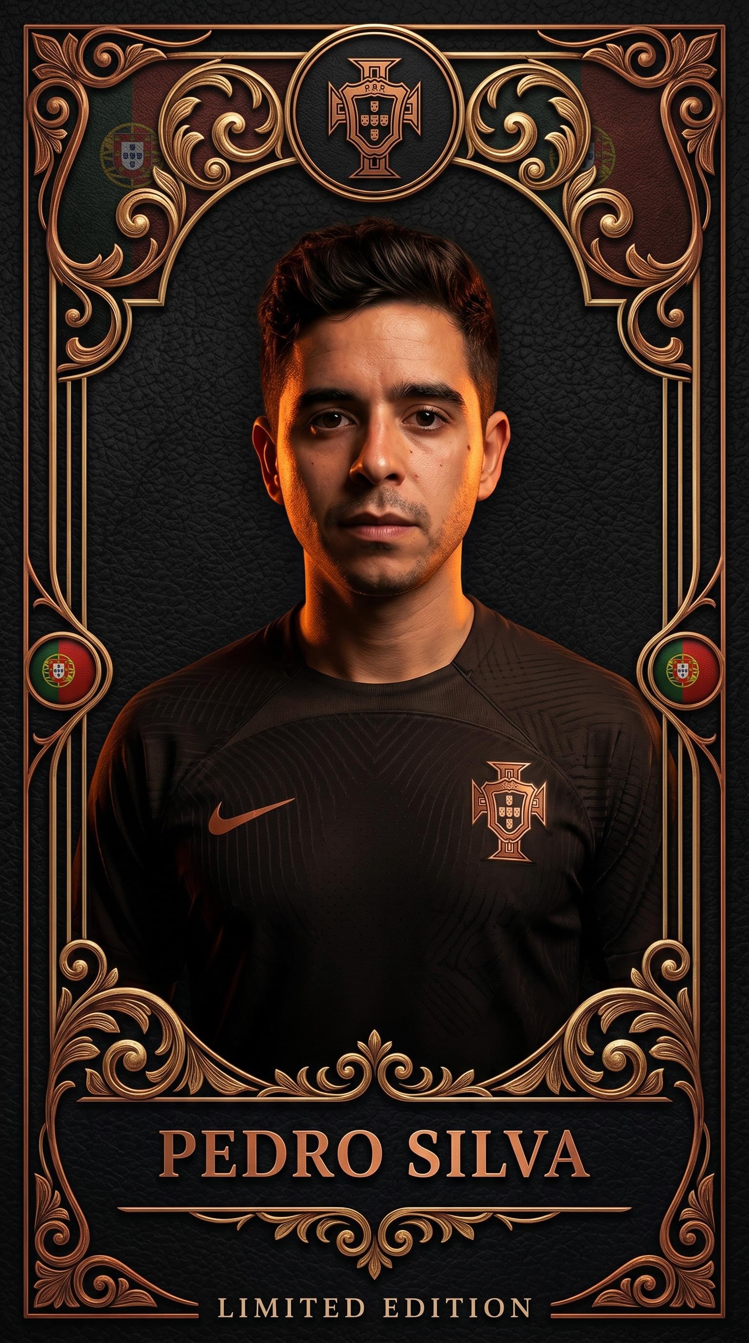 Black luxury edition world cup football card, premium collector style, AI generated