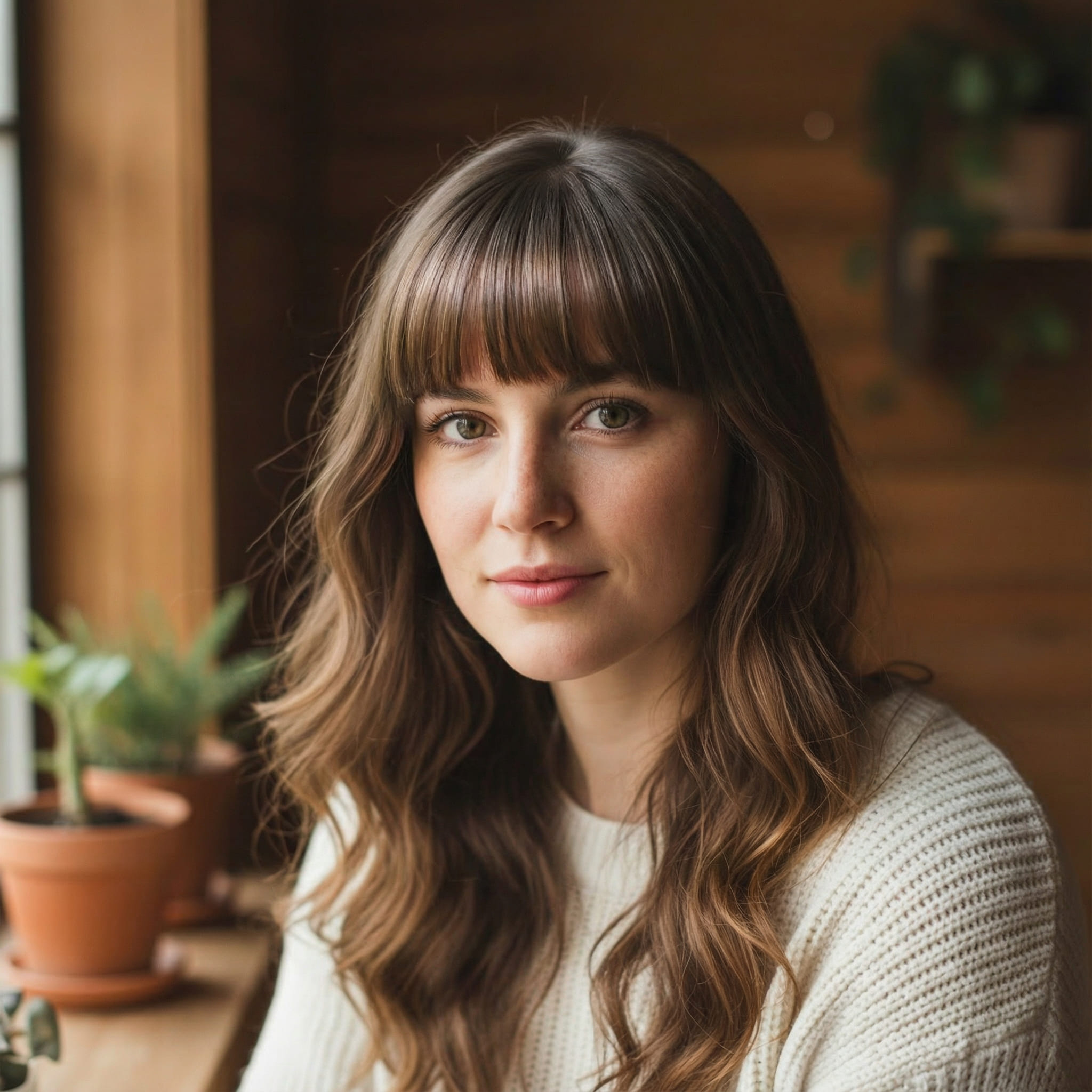 AI-generated full blunt bangs hairstyle using Gemini AI