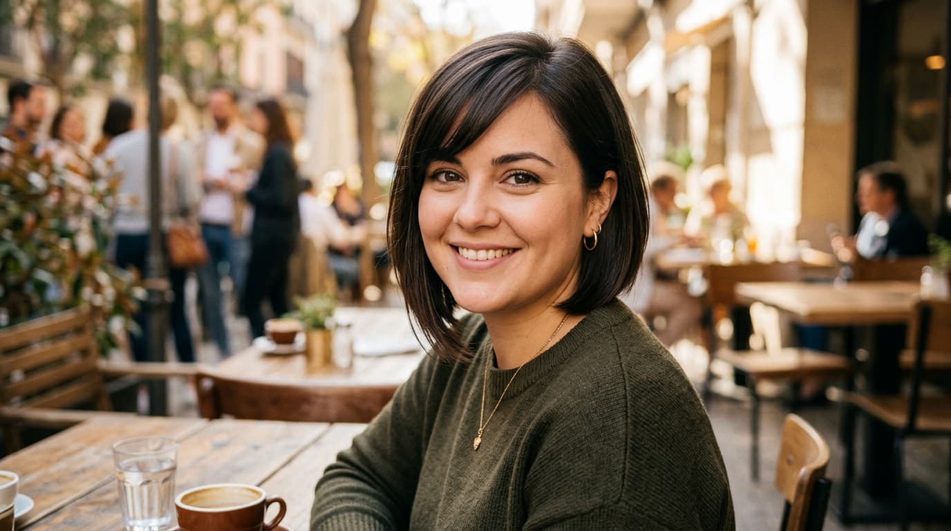 Mujer con bob asimétrico y flequillo lateral