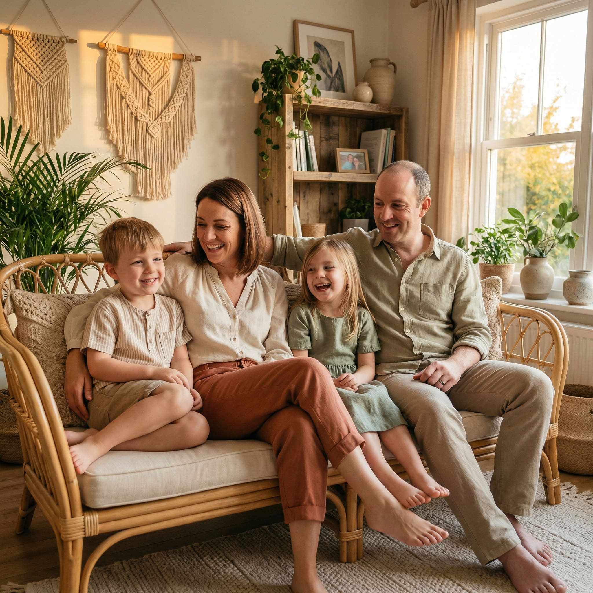 AI-generated boho lifestyle indoor family portrait
