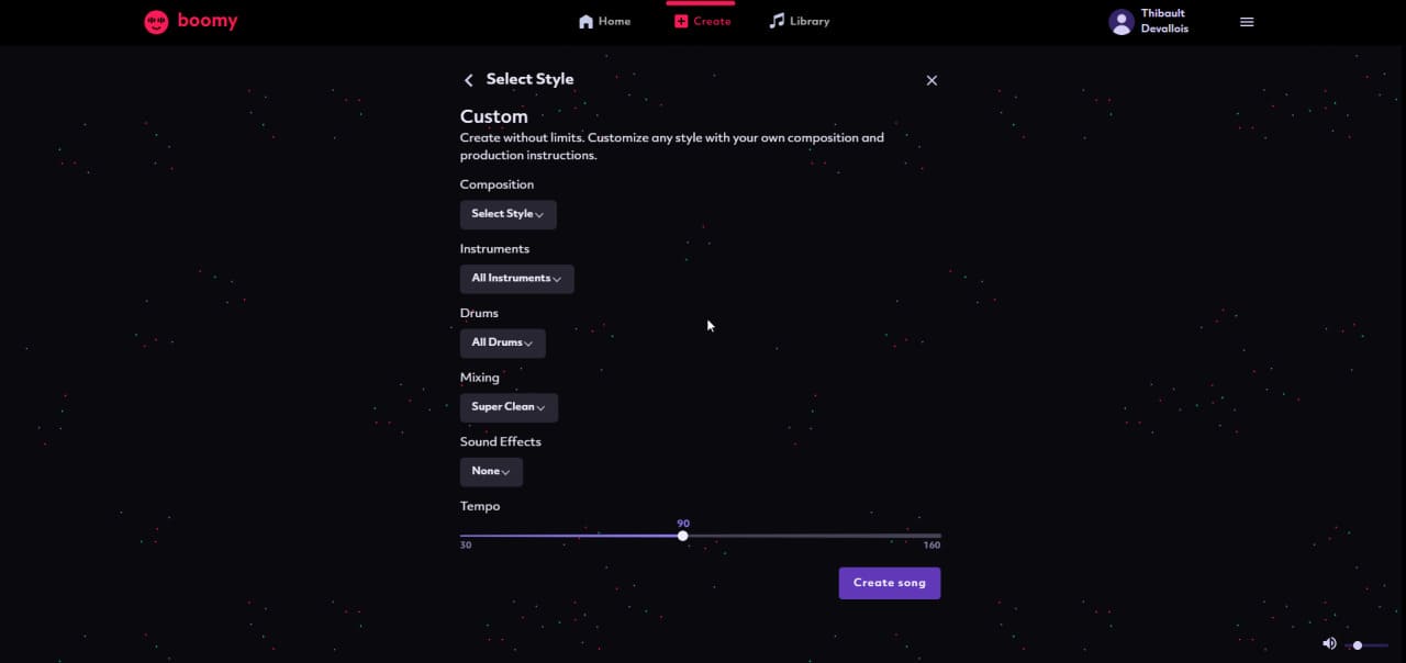 Boomy AI song generator and distribution interface