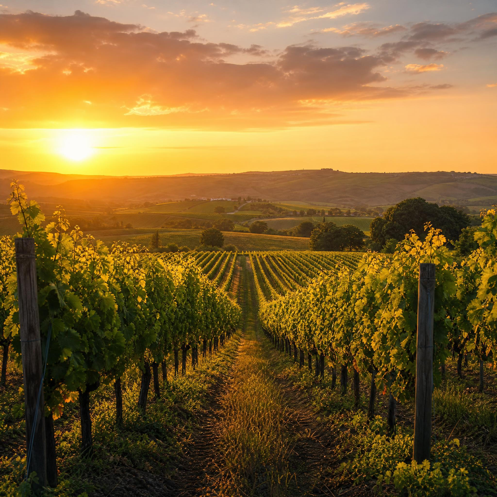 Vignobles de Bordeaux au Coucher du Soleil