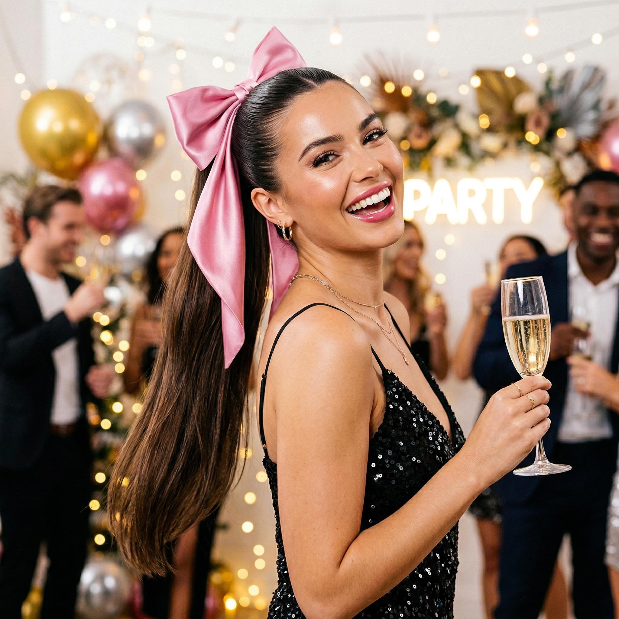 High ponytail with bow party hairstyle