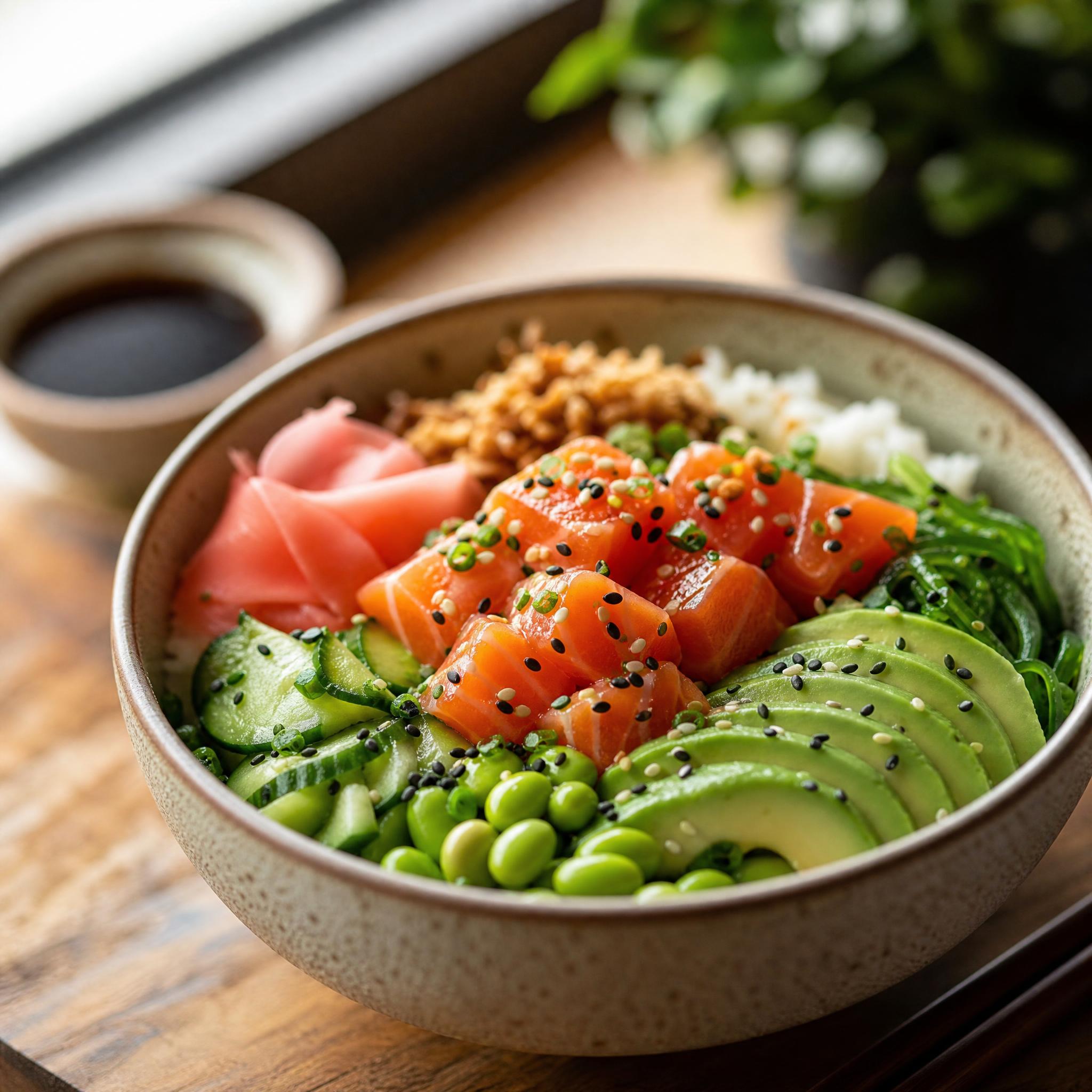 Bowl de poke para Instagram generado con un prompt para Grok