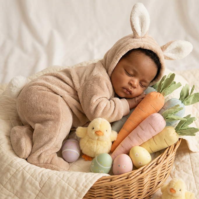Easter Infant Photo Shoot Ideas - Bunny Pajamas