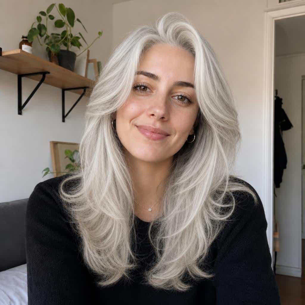 Imagen de cabello blanco perla