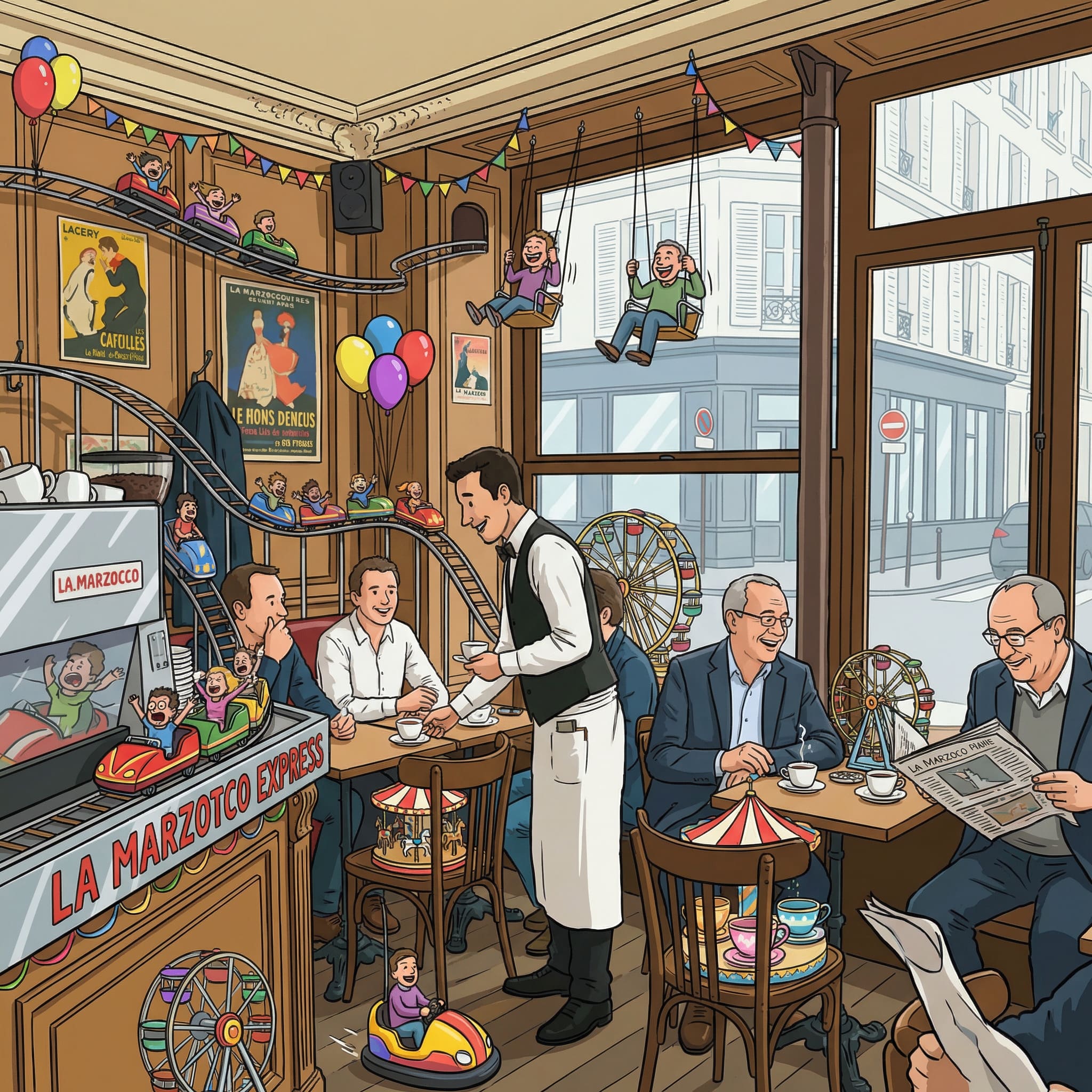 Café transformé en parc miniature - image IA Après