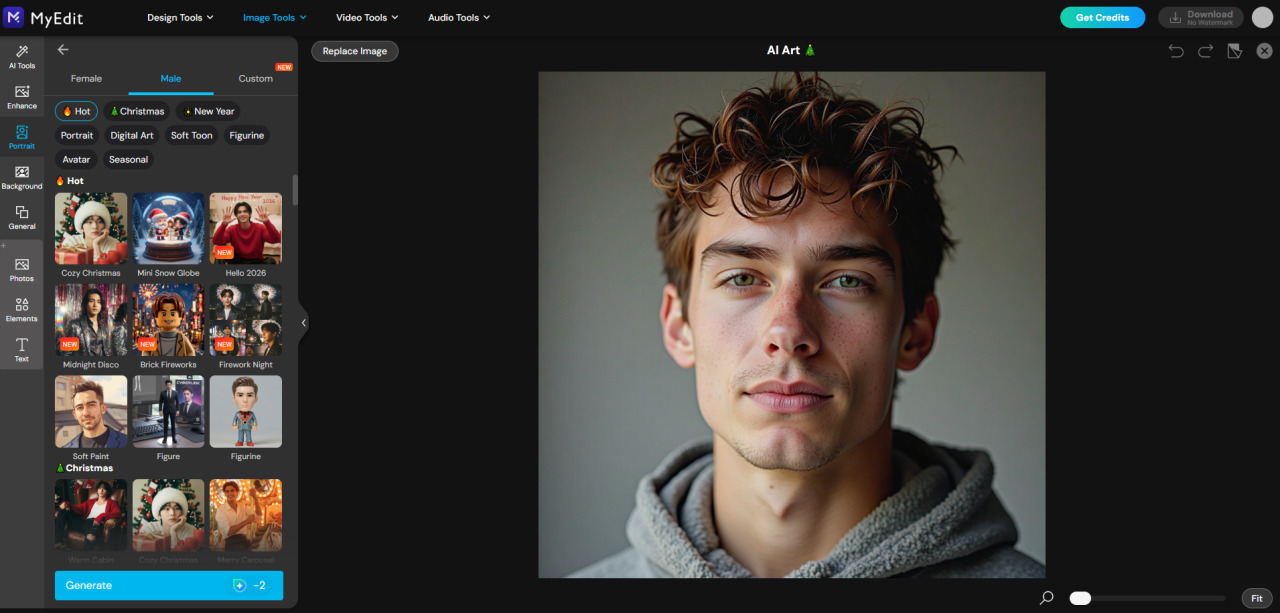 Upload portrait reference for Candy Cane AI