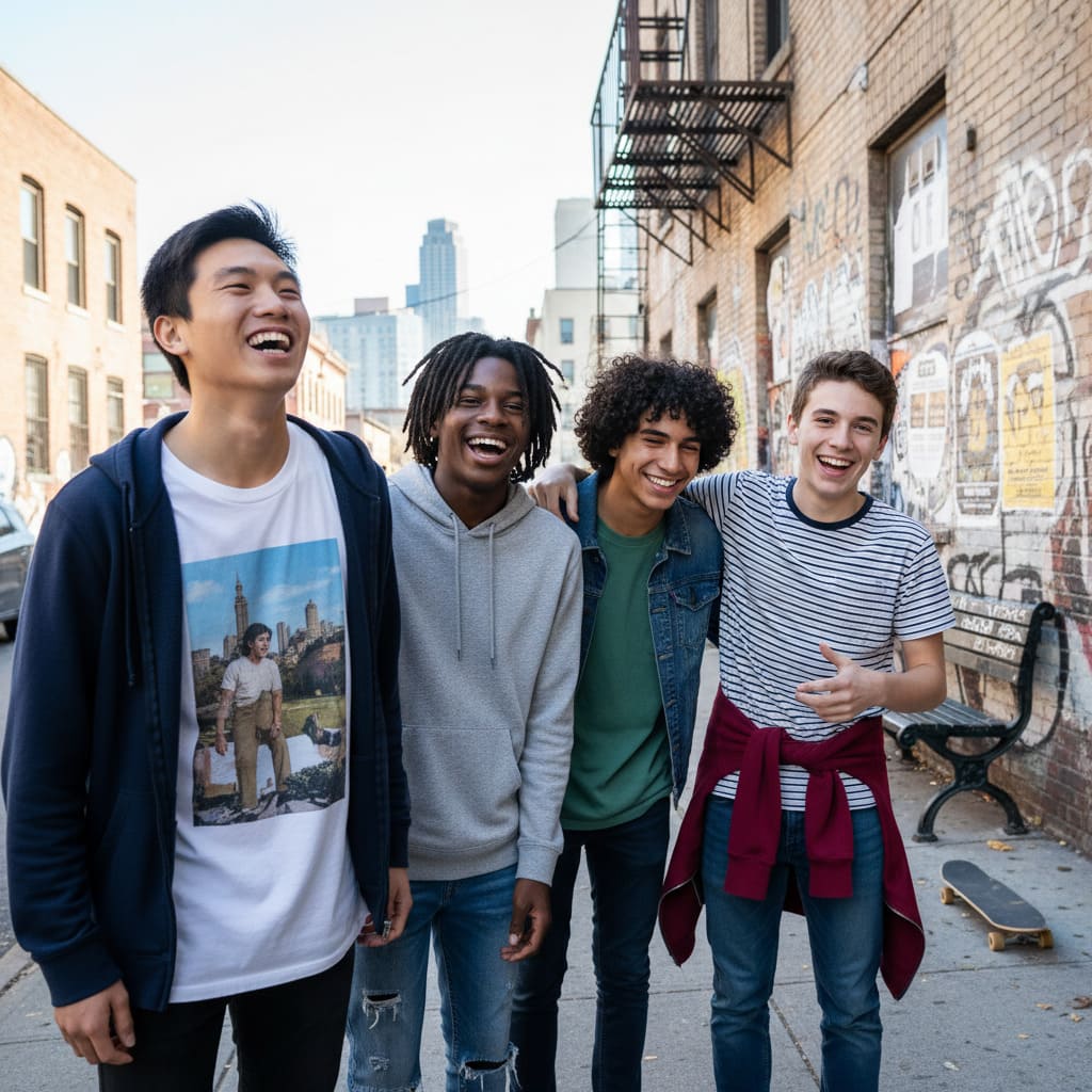 Groupe d’adolescents avant costumes modernes