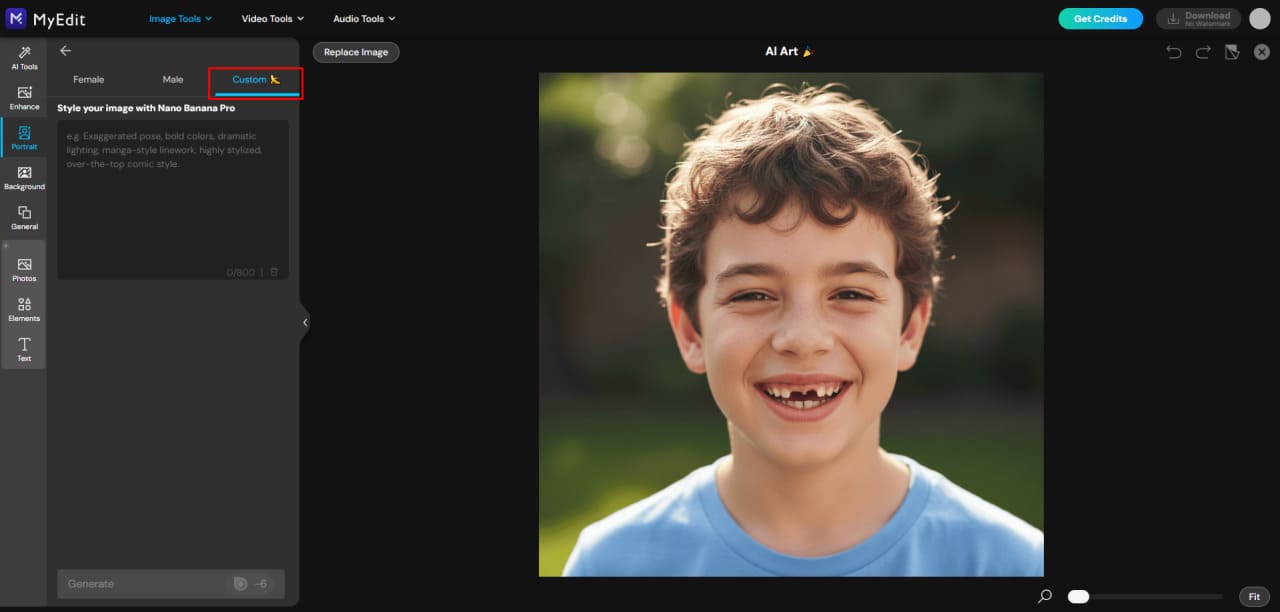 Mode personnalisé image-to-image pour créer une scène de carnaval IA