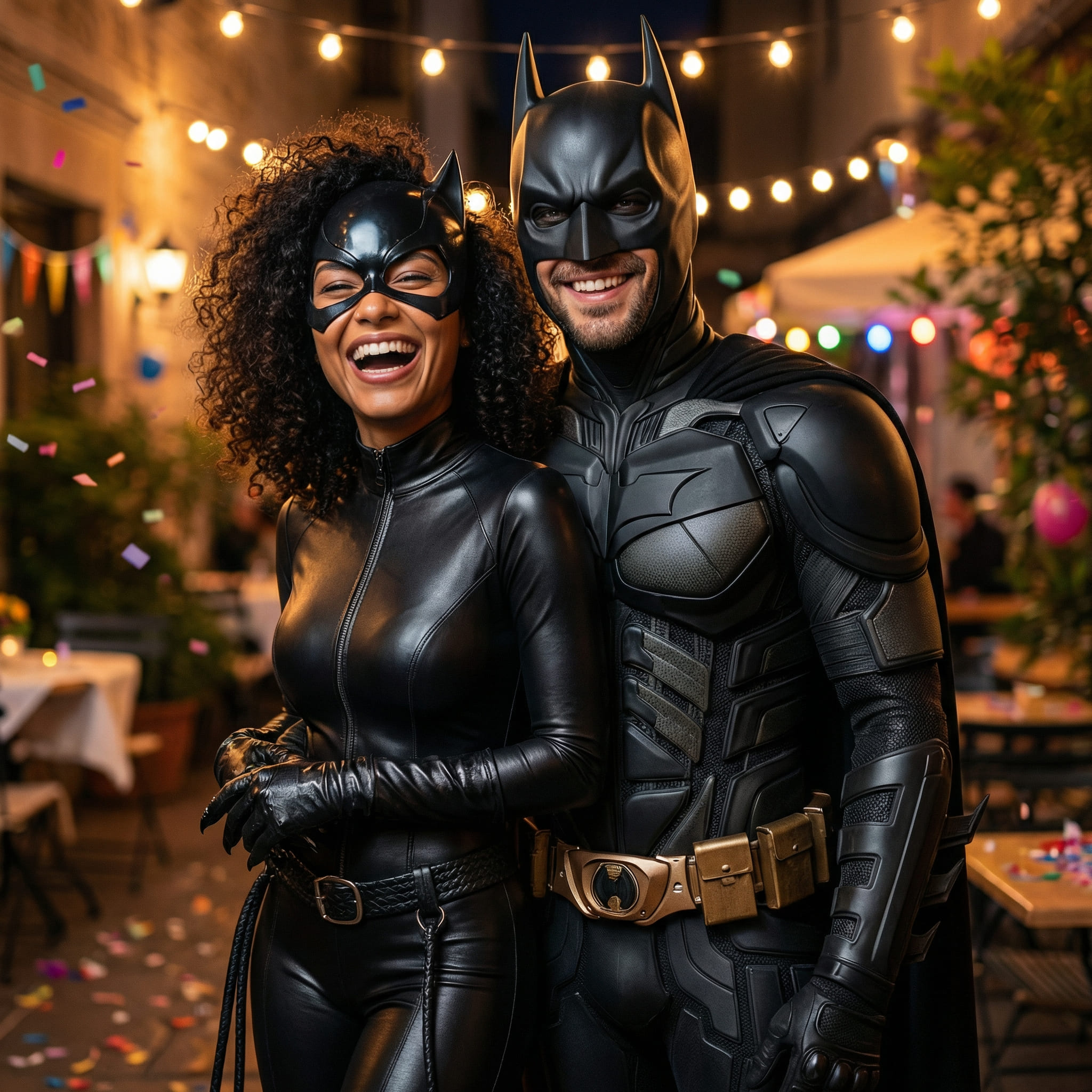 Couple en costumes Batman et Catwoman générés par IA