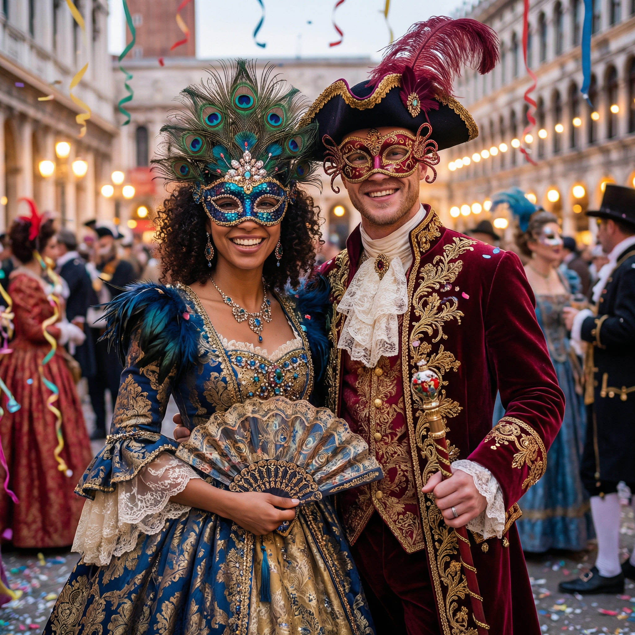 Couple en costumes de carnaval assortis générés par IA