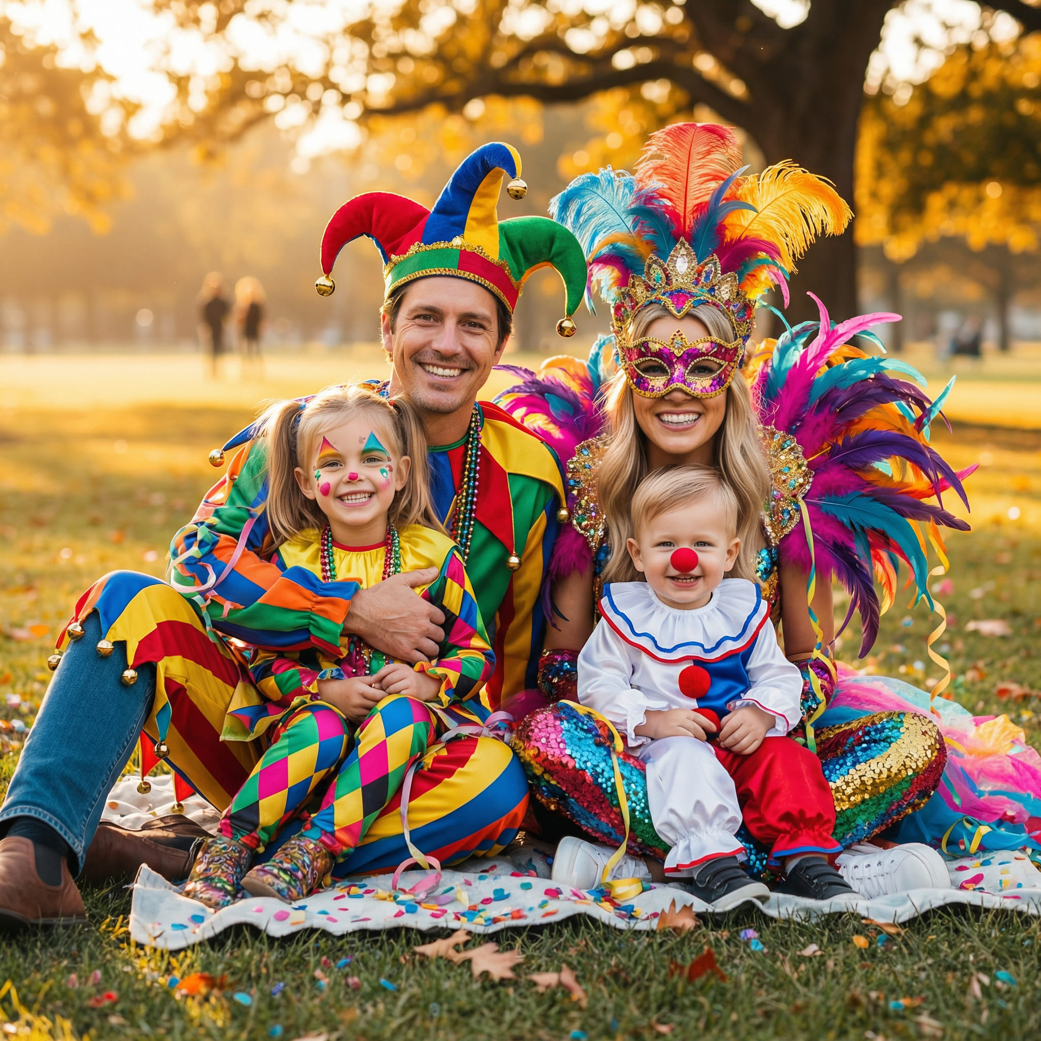 Famille en costumes festifs de carnaval générés par IA