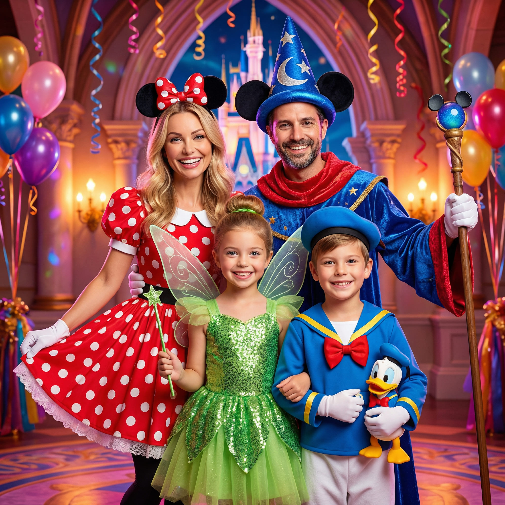 Famille en costumes Disney festifs générés par IA